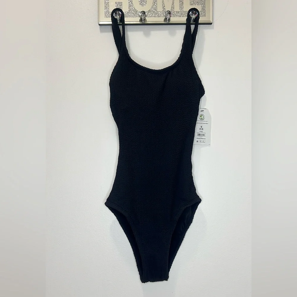 Time and Tru Black One Piece Swimsuit Size S NWT Textured Full Coverage - Picture 3 of 6